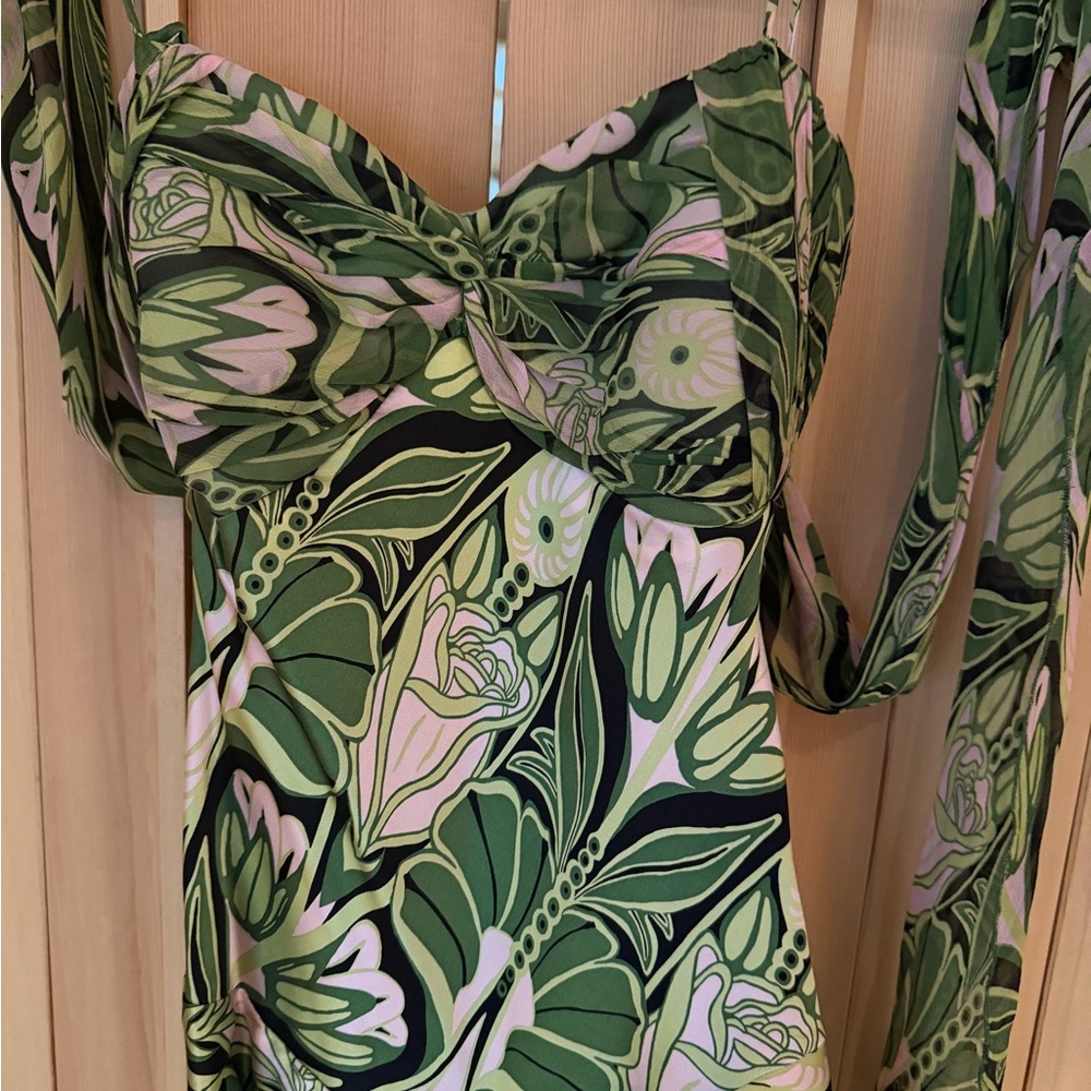 Green Floral Maxi Dress with Pink Accents - Women